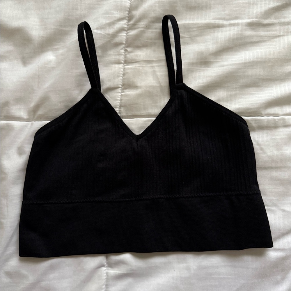 Alya Black Spaghetti Strap Ribbed Knit Crop Top
